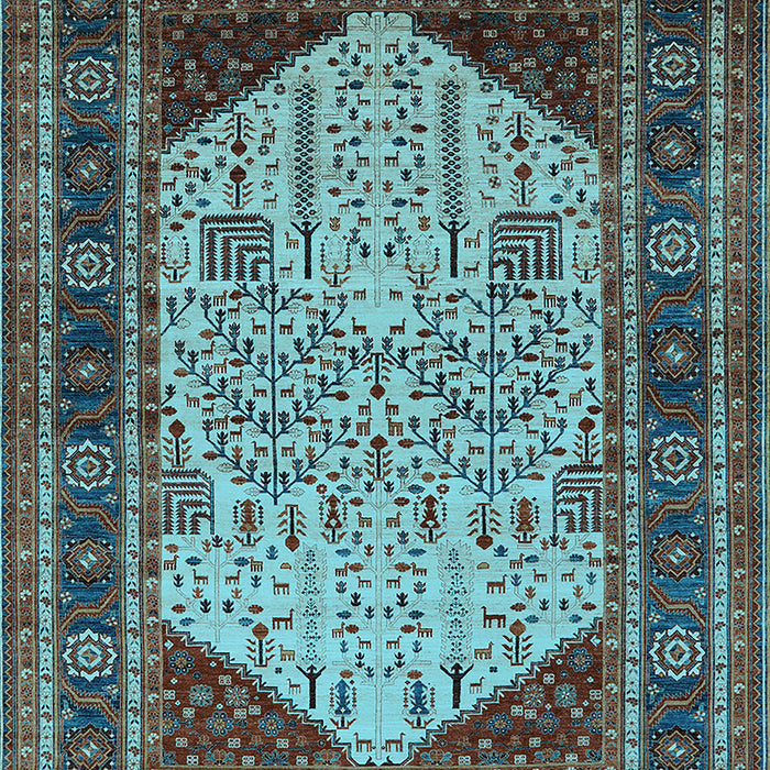 Machine Washable Oriental Light Blue Industrial Rug, wshurb2011lblu