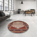 Round Mid-Century Modern Light Copper Gold Oriental Rug in a Office, urb2011