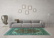 Machine Washable Oriental Turquoise Industrial Area Rugs in a Living Room,, wshurb2012turq