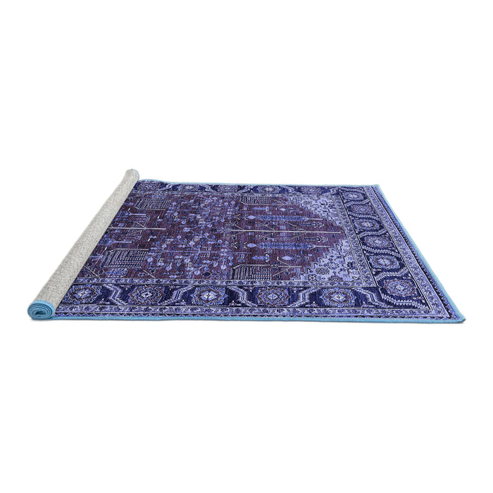 Sideview of Machine Washable Oriental Blue Industrial Rug, wshurb2012blu