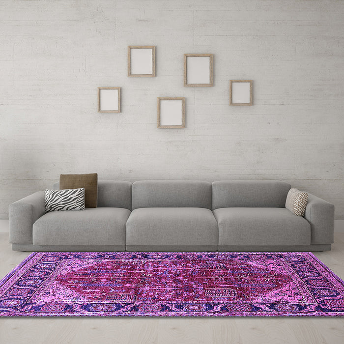Machine Washable Oriental Purple Industrial Area Rugs in a Living Room, wshurb2012pur