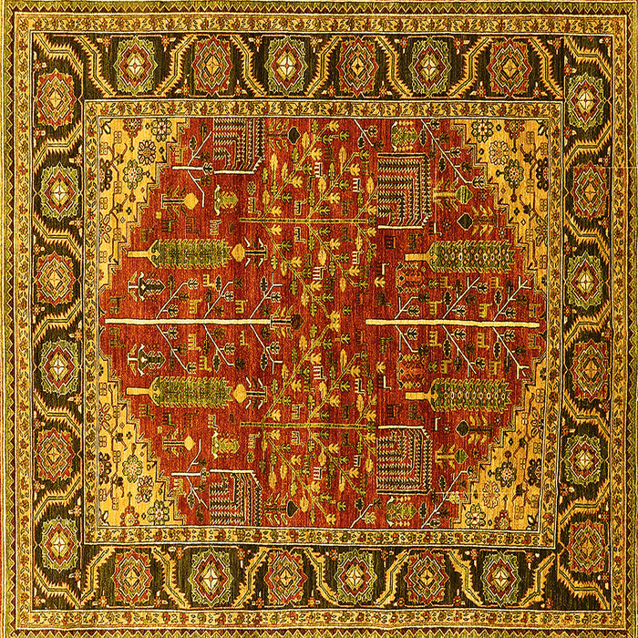 Square Machine Washable Oriental Yellow Industrial Rug, wshurb2012yw