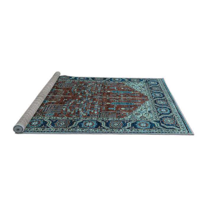 Sideview of Machine Washable Oriental Light Blue Industrial Rug, wshurb2012lblu