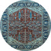 Round Machine Washable Oriental Light Blue Industrial Rug, wshurb2012lblu