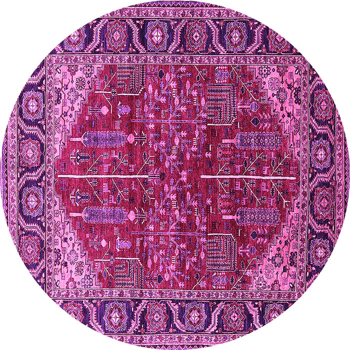 Round Machine Washable Oriental Pink Industrial Rug, wshurb2012pnk