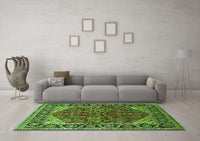 Machine Washable Oriental Green Industrial Rug, wshurb2012grn