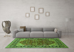 Machine Washable Oriental Green Industrial Area Rugs in a Living Room,, wshurb2012grn