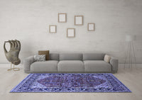 Machine Washable Oriental Blue Industrial Rug, wshurb2012blu