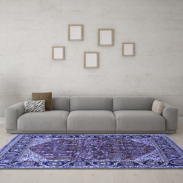 Machine Washable Oriental Blue Industrial Rug in a Living Room, wshurb2012blu