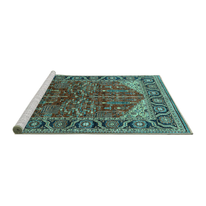 Sideview of Machine Washable Oriental Turquoise Industrial Area Rugs, wshurb2012turq