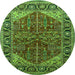 Round Machine Washable Oriental Green Industrial Area Rugs, wshurb2012grn