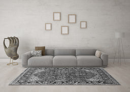 Machine Washable Oriental Gray Industrial Rug in a Living Room,, wshurb2012gry