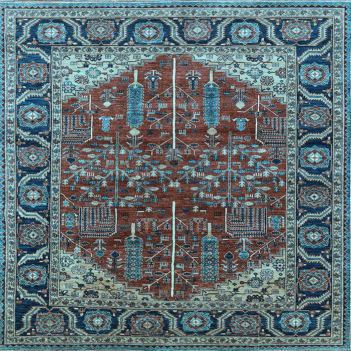 Square Machine Washable Oriental Light Blue Industrial Rug, wshurb2012lblu