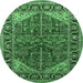 Round Machine Washable Oriental Emerald Green Industrial Area Rugs, wshurb2012emgrn