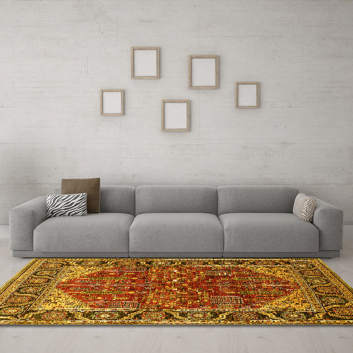 Machine Washable Oriental Yellow Industrial Rug in a Living Room, wshurb2012yw