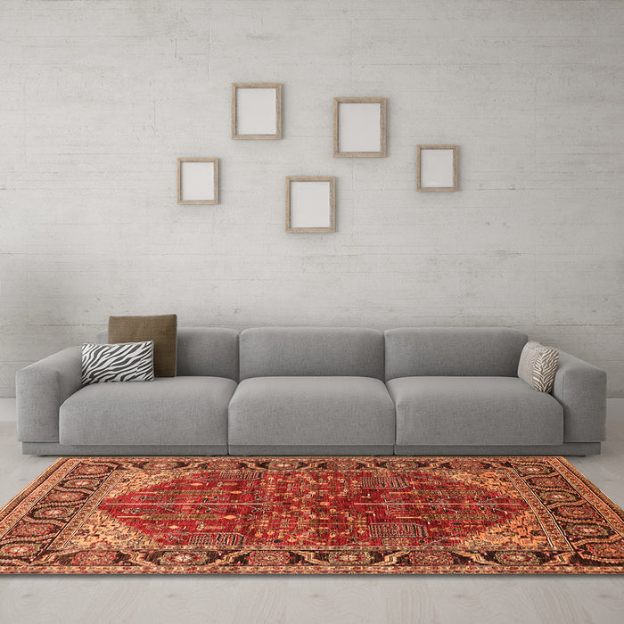 Machine Washable Oriental Orange Industrial Area Rugs in a Living Room, wshurb2012org