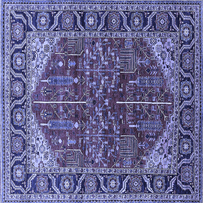 Square Machine Washable Oriental Blue Industrial Rug, wshurb2012blu