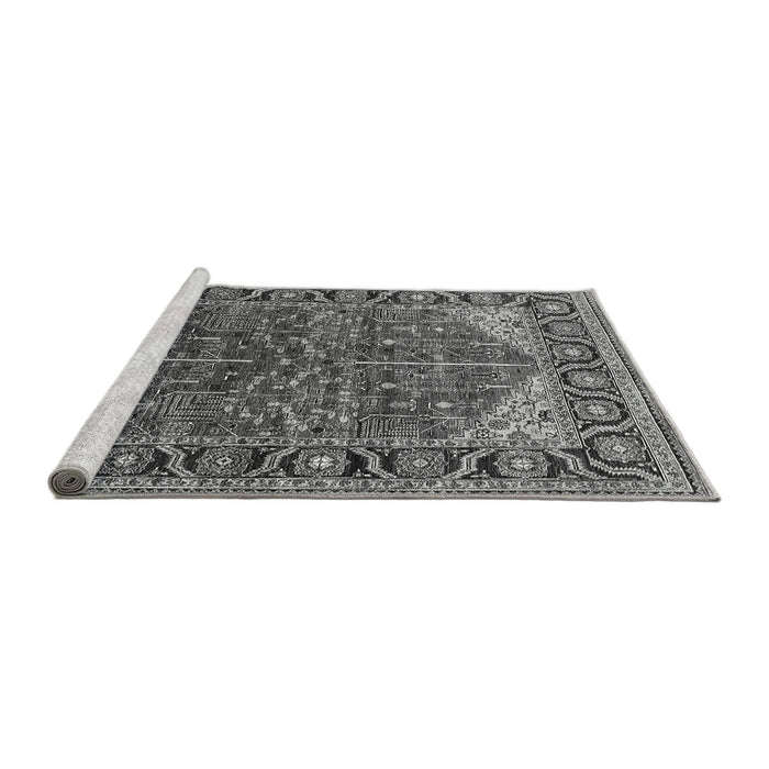 Sideview of Machine Washable Oriental Gray Industrial Rug, wshurb2012gry