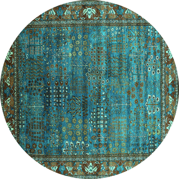 Round Machine Washable Oriental Turquoise Traditional Area Rugs, wshurb2013turq
