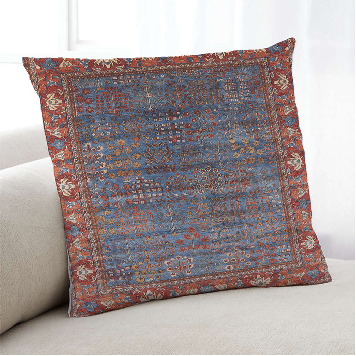 Lifestyle Image of Mid-Century Modern Urban Square Saffron Red Throw Pillow, 18 inch by 18 inch, pwurb2013