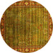 Round Oriental Yellow Traditional Rug, urb2013yw