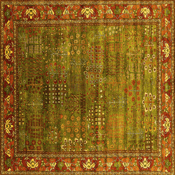 Square Machine Washable Oriental Yellow Traditional Rug, wshurb2013yw
