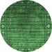 Round Machine Washable Oriental Emerald Green Traditional Area Rugs, wshurb2013emgrn