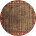 Round Machine Washable Oriental Brown Traditional Rug, wshurb2013brn