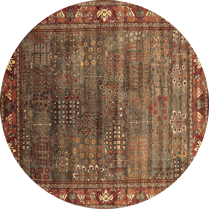 Round Oriental Brown Traditional Rug, urb2013brn
