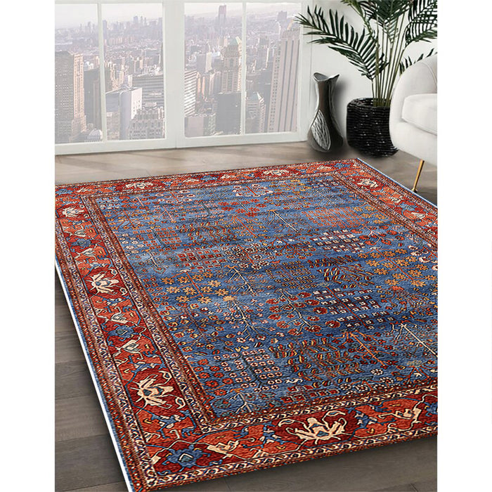 Mid-Century Modern Saffron Red Oriental Rug in Family Room, urb2013