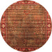 Round Machine Washable Oriental Orange Traditional Area Rugs, wshurb2013org