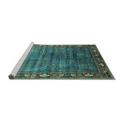 Sideview of Machine Washable Oriental Turquoise Traditional Area Rugs, wshurb2013turq