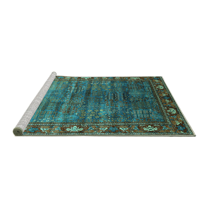 Sideview of Machine Washable Oriental Turquoise Traditional Area Rugs, wshurb2013turq