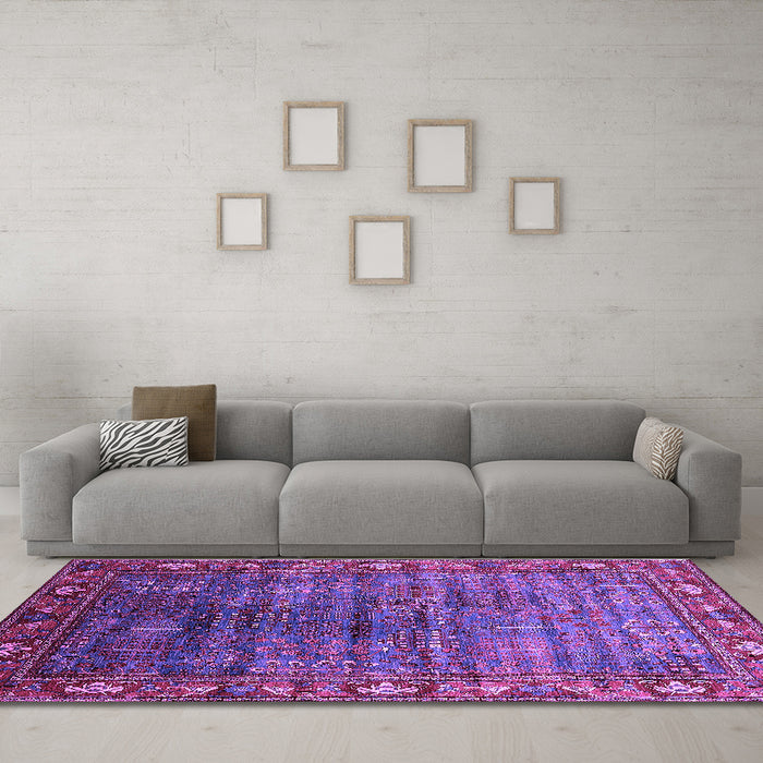 Machine Washable Oriental Purple Traditional Area Rugs in a Living Room, wshurb2013pur