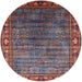 Round Mid-Century Modern Saffron Red Oriental Rug, urb2013