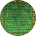 Round Machine Washable Oriental Green Traditional Area Rugs, wshurb2013grn