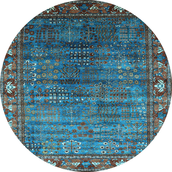 Round Oriental Light Blue Traditional Rug, urb2013lblu