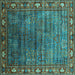 Square Machine Washable Oriental Turquoise Traditional Area Rugs, wshurb2013turq