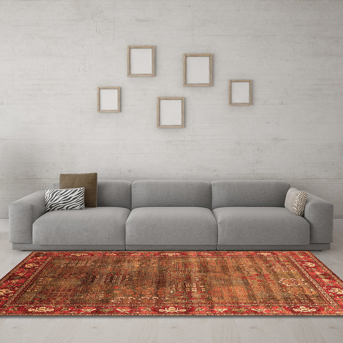 Machine Washable Oriental Orange Traditional Area Rugs in a Living Room, wshurb2013org