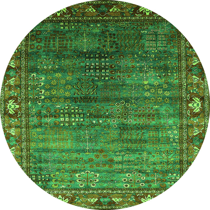 Round Oriental Green Traditional Rug, urb2013grn