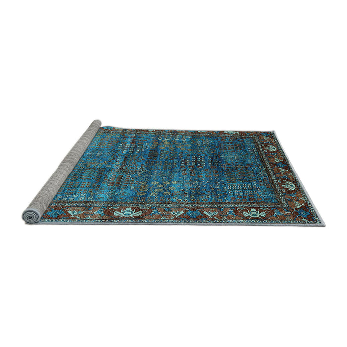 Sideview of Machine Washable Oriental Light Blue Traditional Rug, wshurb2013lblu