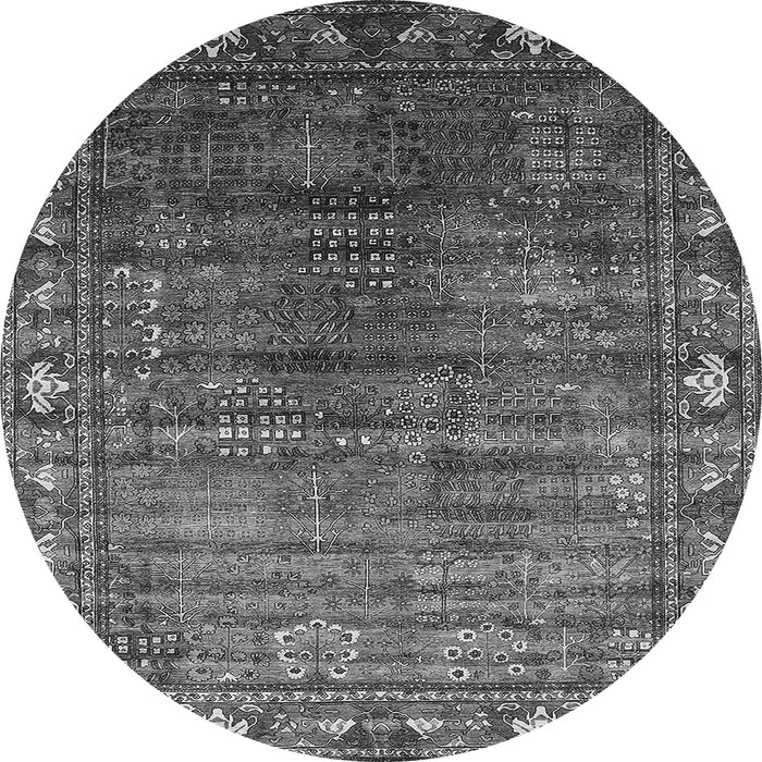 Round Machine Washable Oriental Gray Traditional Rug, wshurb2013gry