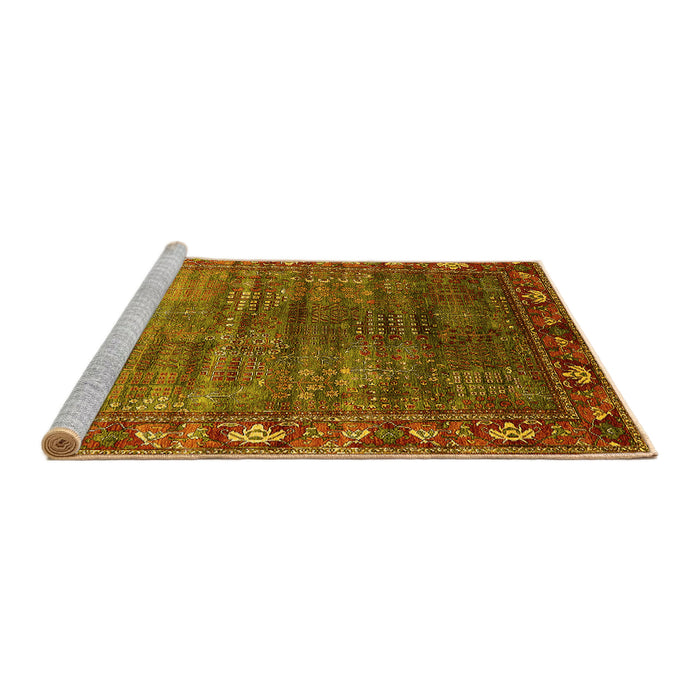 Sideview of Machine Washable Oriental Yellow Traditional Rug, wshurb2013yw