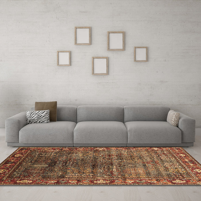 Machine Washable Oriental Brown Traditional Rug in a Living Room,, wshurb2013brn