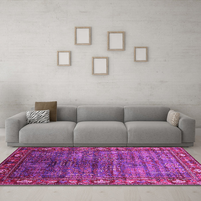 Machine Washable Oriental Pink Traditional Rug in a Living Room, wshurb2013pnk