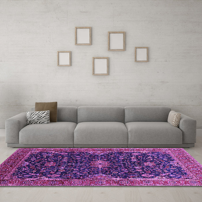 Machine Washable Oriental Purple Traditional Area Rugs in a Living Room, wshurb2014pur