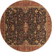 Round Machine Washable Oriental Brown Traditional Rug, wshurb2014brn