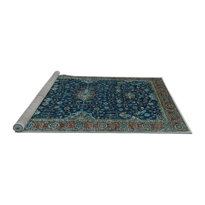 Sideview of Machine Washable Oriental Light Blue Traditional Rug, wshurb2014lblu