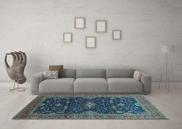 Machine Washable Oriental Light Blue Traditional Rug in a Living Room, wshurb2014lblu