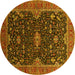 Round Machine Washable Oriental Yellow Traditional Rug, wshurb2014yw